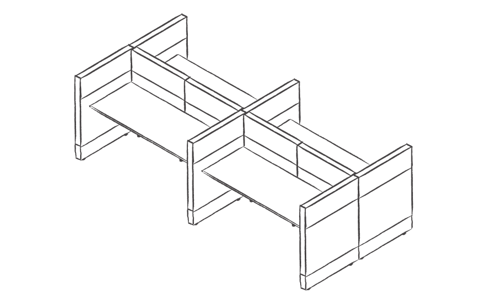 Dibujo tipo CAD de paneles, divisiones y mesas de oficina en chile